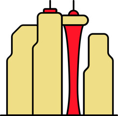 Creative City Building Flat Icon In Red And Cream Color.