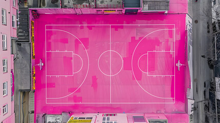 Obraz premium a basketball court from above painted in pink colour