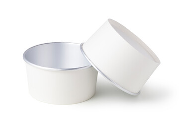 Two empty disposable paper bowl on white background