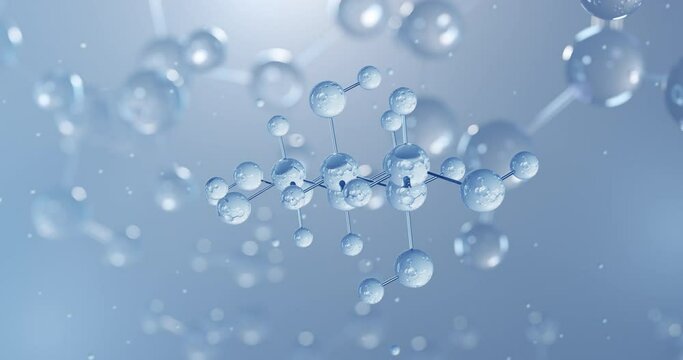 Mannitol, rotating 3D model of e421, seamless looped video, molecular structure with selective focus