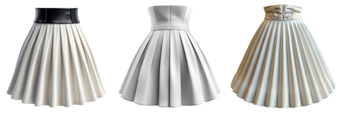 Classic Skirt Isolated Set Isolated on Transparent or White Background, PNG