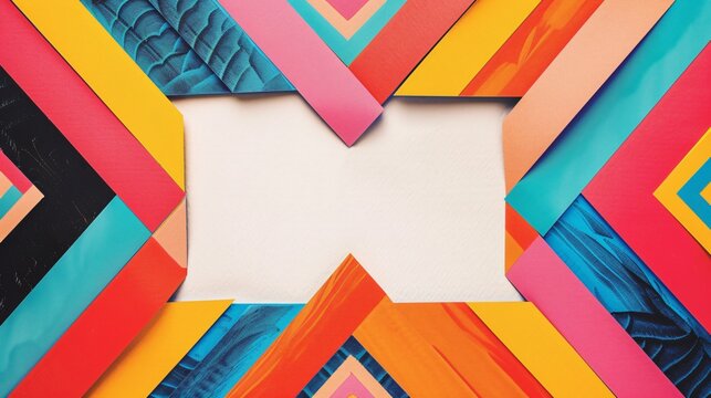 Vibrant, bold chevron patterns creating a minimalist frame around a central white space for copy