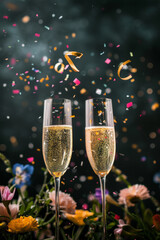 Champagne Toast with Confetti Celebration Background