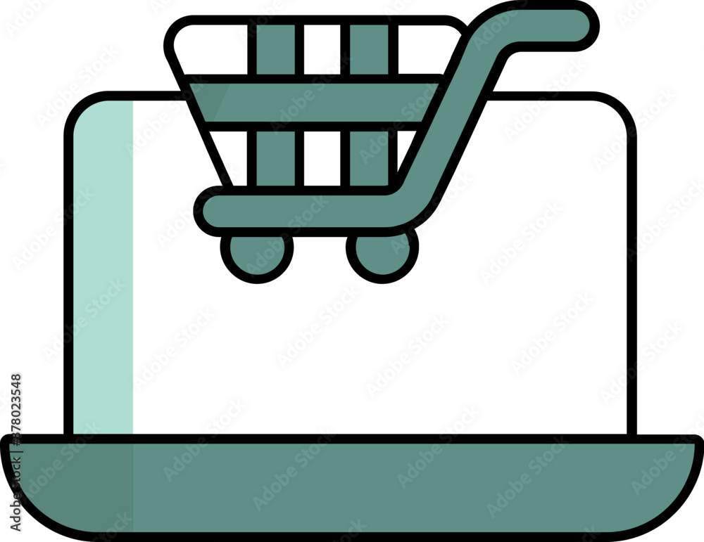 Canvas Prints green and white color shopping cart in laptop icon.