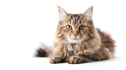 Obraz premium Siberian cat posing in a full length portrait with a white studio background representing domestic animal life and love