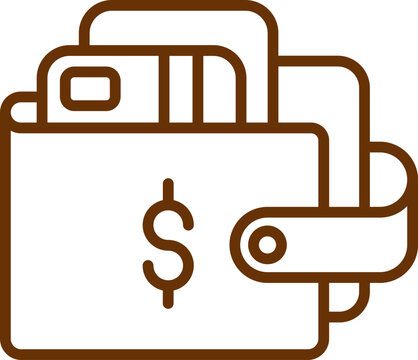 recommend clip art: Brown line art illustration of wallet icon.