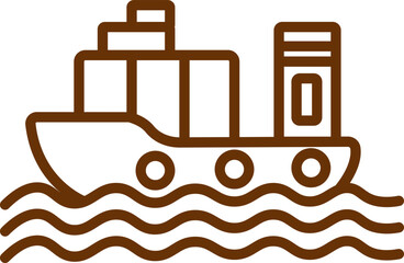 Brown line art illustration of ship icon.