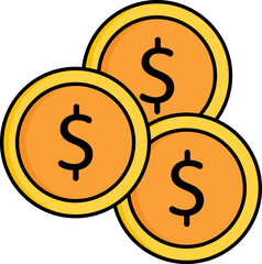 Dollar Coins Icon in Yellow Color.