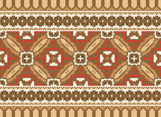 Ikat Embroidery Oriental Pixel Pattern Cream Background. Abstract,vector,illustration. Texture,cross Stitch,scarf,decoration,motifs,wallpaper.