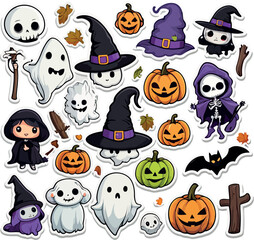  Halloween scary black cat with Haunted Pumpkins clipart, Halloween set vector illustrations.