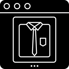 Online Garment Shopping Website Icon in Black and White Color.