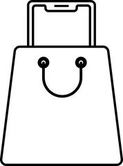 Black Line Art Smartphone Inside Shopping Bag Icon.