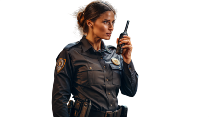 Female Police Officer Using Radio Communication Device