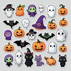 Halloween scary element clipart, Halloween set vector illustrations.