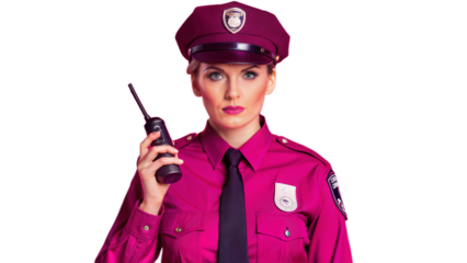 Female Police Officer With Two-Way Radio in Uniform