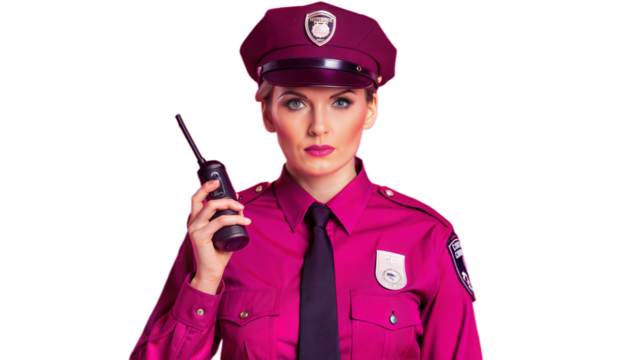 Female Police Officer With Two-Way Radio in Uniform