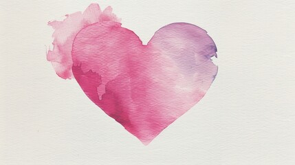Fototapeta premium Vibrant watercolor heart painting with pink and purple hues on white background, evoking love, romance, and creative expression.