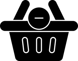 Basket with Minus Symbol Icon in Black and White Color.