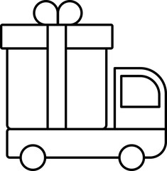 Pickup Truck Carrying Large Gift Box Icon in Black Outline.