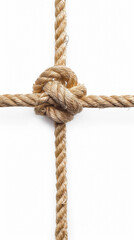 Close-Up of an Intricate Rope Knot on White Background, Symbolizing Strength and Connection