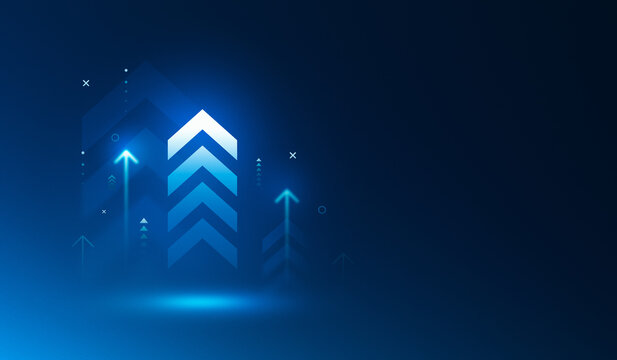 Growth up arrow sign business success graphic design on illustration concept web banner background of abstract direction icon symbol market trend or increase money forward target startup presentation.