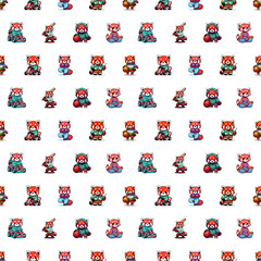  cartoon Red panda tile background