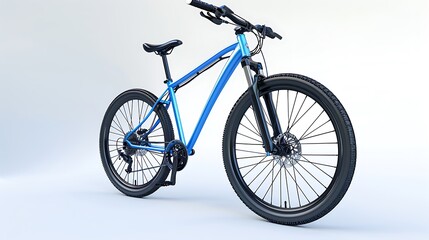 Fototapeta premium Detailed 3D rendering of a blue mountain bike on a white background, displayed in high-definition clarity.