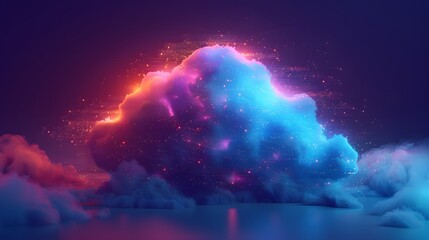 Vibrant digital cloud illuminated with neon lights, symbolizing technology and innovation. Perfect for creative and futuristic themes.