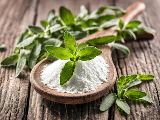Stevia on wooden background
