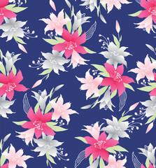 Japanese Sweet Lily Bouquet Vector Seamless Pattern