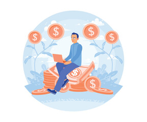 Freelancers work from anywhere. Earn money online. Earn money concept. Flat vector illustration.
