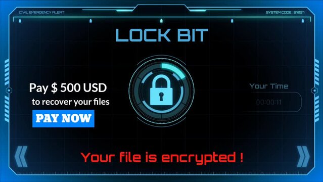 Computer screen with Lock bit or ransomware attack