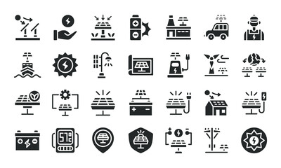 Solar energy glyph icons set.Vector illustration