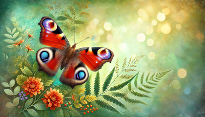 Fototapeta premium A vibrant Peacock butterfly with detailed patterns and realistic texture