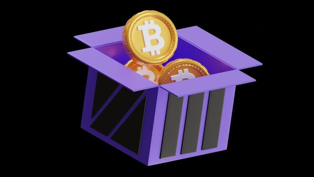 3D Animation of Bitcoin Box Gift | Alpha Channel