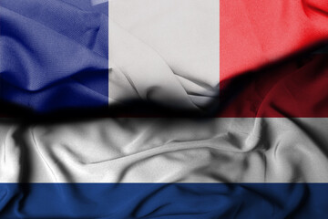 France flag illustration combines the netherlands flag, satin texture waving decoration background. 3d illustration