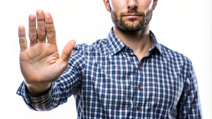 Naklejka premium empty male hand with palm facing upwards on a pure white background, devoid of any objects or shadows.