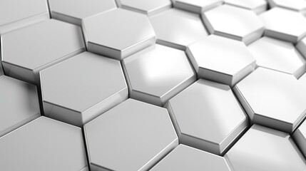 Abstract white geometric hexagon with white 3d grid