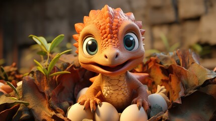 Obraz premium animation of cute baby dinosaurs just hatching