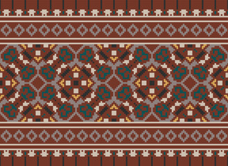 
Ethnic Geometric Seamless Fabric Pattern Cross Stitch. Ikat Embroidery Oriental Pixel Pattern Cream Background. Abstract, vector, illustration. Texture,cross Stitch,scarf,decoration,motifs,wallpaper.