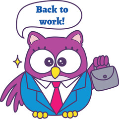 Sticker of violet owl daily activities.
Emoticon of cute owl in daily life.
A cute owl back to work with it suite and bag.