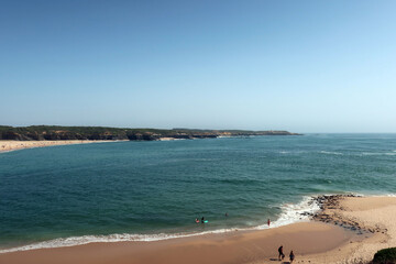 Vila Nova de Milfontes, Portugal. Praia do Farol is located at the mouth of the Mira River on the northern bank. 