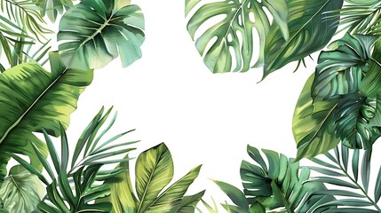 Obraz premium Tropical Leaf Border Watercolor Illustration