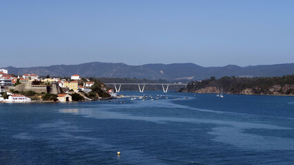 Vila Nova de Milfontes, Portugal. Mira River is a Portuguese river that rises in Almodôvar, Serra do Caldeirão, at an altitude of 470 m, and runs for about 130 km.