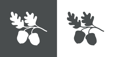 Logo con silueta de hojas de roble con semillas de bellota o nuez en una rama de árbol