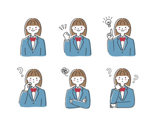 女子学生　表情のセット　上半身ブレザー