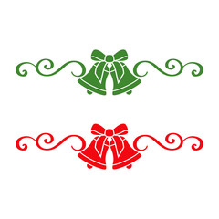 Tiempo de Navidad. Logo campana de boda. Campanas de navidad con lazo de cinta con línea de decoración de caligrafía como marco para felicitaciones y tarjetas © teracreonte