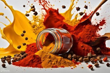 Jar of a spices spilled, Explosion of spices © RACCOON
