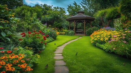 Fototapeta premium garden with vibrant flowers
