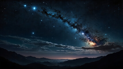 Fototapeta premium A nebula with a vibrant space galaxy cloud. Starry night sky. Astronomy and universe science. Wallpaper with a supernova background